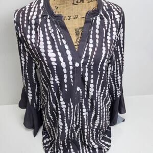 Women's 3/4 Flare Sleeve Dressy Retro Blouse Casual V-Neck Tunic Top Size M